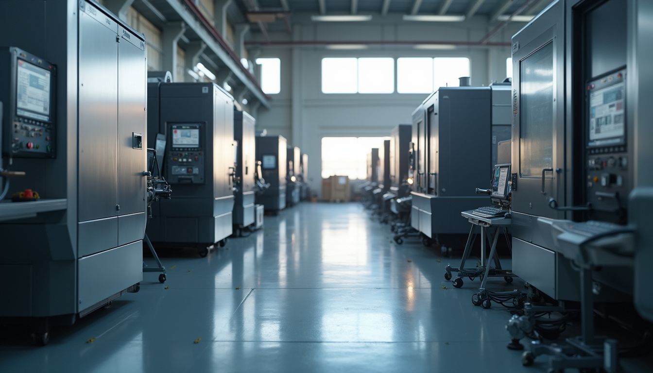 A precision machining shop floor showcasing advanced CNC machines and workflow efficiency.