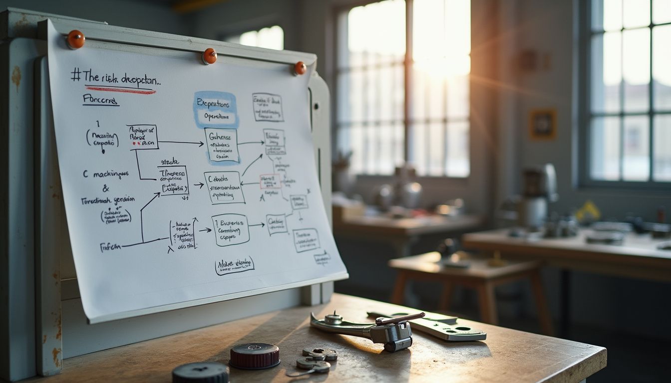 A detailed process diagram highlights ISO 9001 compliance in a manufacturing facility.
