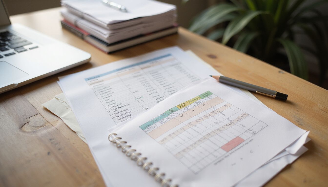 A neatly organized wooden desk with documents and a checklist.