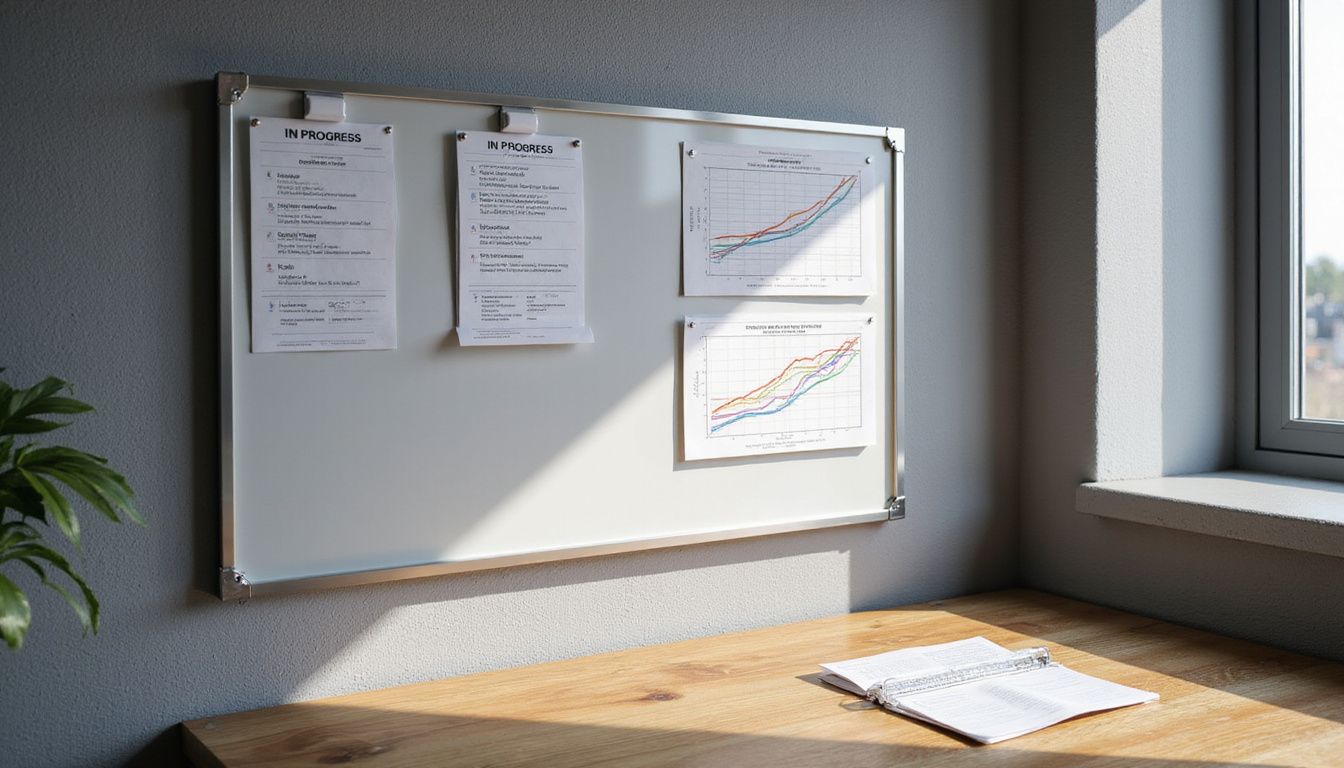 A meticulously organized precision shop workspace with visual management tools.