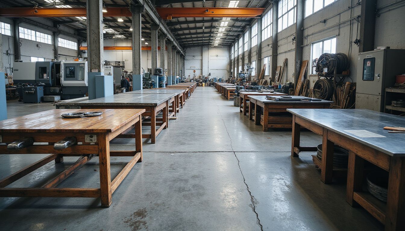 An organized manufacturing facility with advanced machinery and tools. An organized manufacturing facility with advanced machinery and tools.